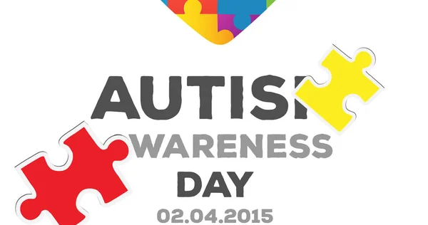 Afbeelding Van Rode Gele Puzzels Het Hart Autisme Bewustzijn Maand — Stockfoto