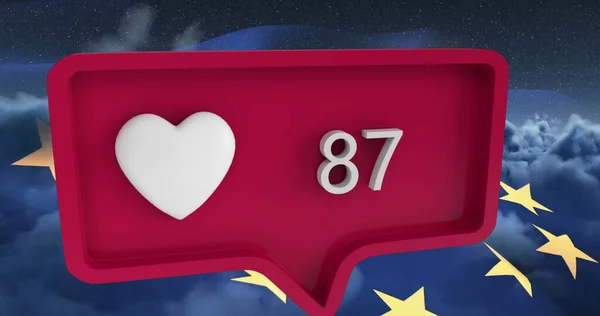 Obraz Ikony Serca Liczbami Bańce Mowy Flagą Unii Europejskiej Globalne — Zdjęcie stockowe
