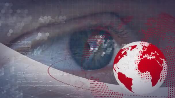 Animation Traitement Des Données Globe Oculaire Homme Caucasien Interface Numérique — Video