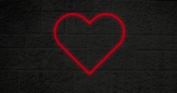 Bild Des Flackernden Neon Social Media Herz Symbol Auf Ziegelmauer — Stockfoto
