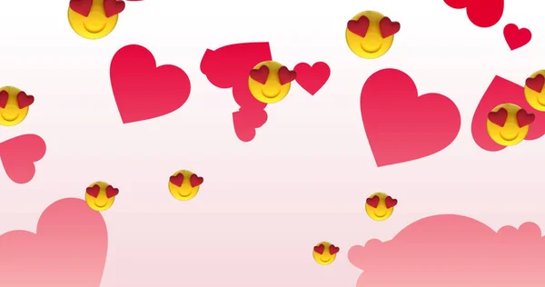 Afbeelding Van Emoji Iconen Harten Witte Achtergrond Valentijnsdag Viering Concept — Stockfoto