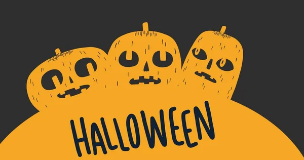 Composição Texto Halloween Sobre Ícones Abóbora Fundo Preto Halloween Tradição — Fotografia de Stock
