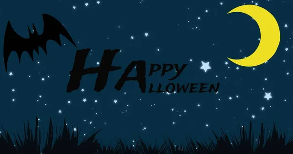 Composição Texto Halloween Feliz Sobre Céu Com Estrelas Lua Halloween — Fotografia de Stock