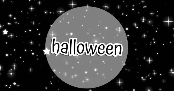 Összetétele Halloween Szöveg Felett Csillagok Fekete Alapon Halloween Hagyomány Ünneplés — Stock Fotó
