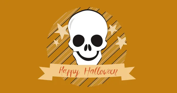 Zusammensetzung Von Fröhlichem Halloween Text Über Totenkopf Auf Orangefarbenem Hintergrund — Stockfoto