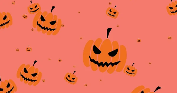 Composición Iconos Calabaza Repetidos Sobre Fondo Naranja Halloween Tradición Concepto —  Fotos de Stock