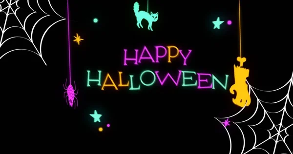 Composition Happy Halloween Text Icons Black Background Halloween Tradition Celebration — Stock Photo, Image