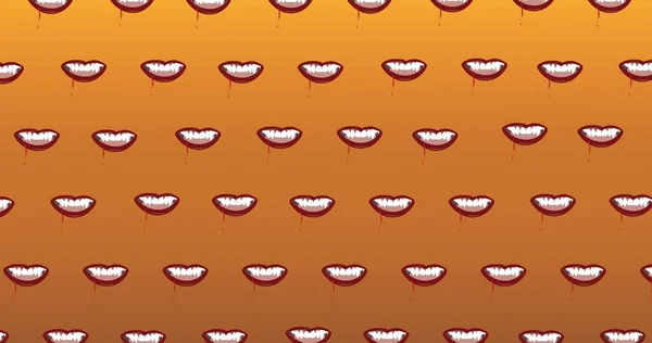 Σύνθεση Των Δοντιών Βαμπίρ Εικόνες Επαναλαμβάνεται Πορτοκαλί Φόντο Απόκριες Παράδοση — Φωτογραφία Αρχείου