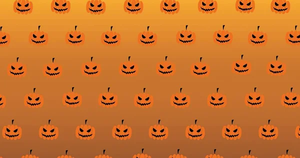 Zusammensetzung Der Kürbissymbole Wiederholt Auf Orangefarbenem Hintergrund Halloween Tradition Und — Stockfoto
