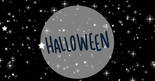 Samenstelling Van Halloween Tekst Sterren Zwarte Achtergrond Halloween Traditie Viering — Stockfoto