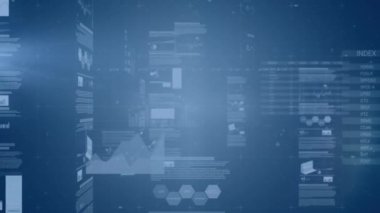 Ekranda istatistik ve veri işleme animasyonu. küresel iletişim, veri işleme ve dijital arayüz kavramı dijital olarak oluşturulmuş video.