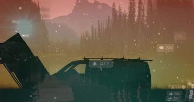 Manzara arka planında sosyal medya simgelerinin ve numaraların animasyonu. Sosyal medya ve iletişim konsepti dijital olarak oluşturulmuş video.