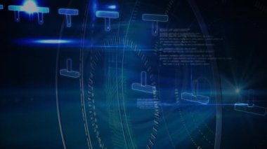Mavi arka planda veri işleme ve DNA ipliği animasyonu. küresel veri işleme ve dijital arayüz konsepti dijital olarak oluşturulmuş video.