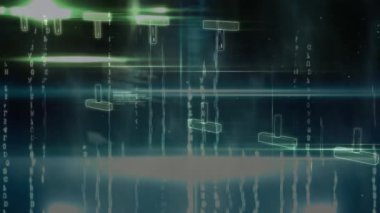 Yeşil arka planda veri işleme ve DNA ipliği animasyonu. küresel veri işleme ve dijital arayüz konsepti dijital olarak oluşturulmuş video.