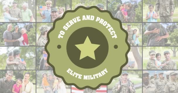 Animasi Untuk Melayani Dan Melindungi Teks Militer Elit Atas Beragam — Stok Video