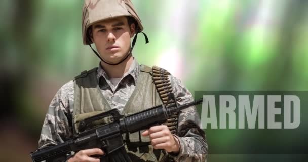 Animering Försvarsmaktens Dagstext Över Den Kaukasiska Manliga Soldaten Försvarsmaktens Dag — Stockvideo