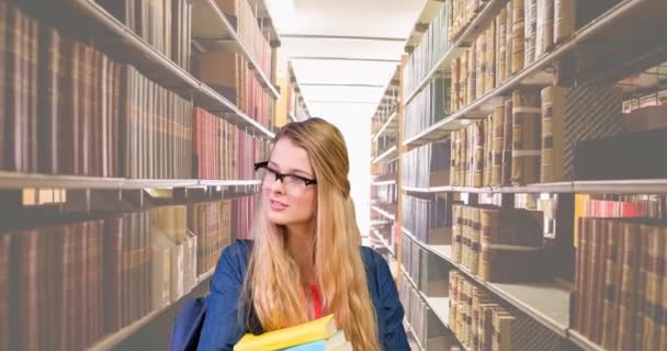 Animação Livro Texto Semana Sobre Estudante Caucasiana Segurando Livros Biblioteca — Vídeo de Stock