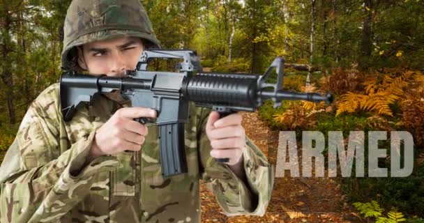 Silahlı Kuvvetlerin Günlük Animasyonu Beyaz Erkek Asker Üzerine Yazılmış Silahlı — Stok video