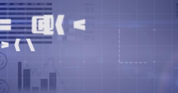 Анімація Цифрового Інтерфейсу Зміною Символів Обробка Фінансових Даних Запис Статистики — стокове відео