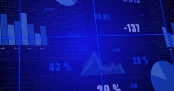 Animatie Van Verwerking Van Financiële Gegevens Blauwe Achtergrond Mondiaal Business — Stockvideo