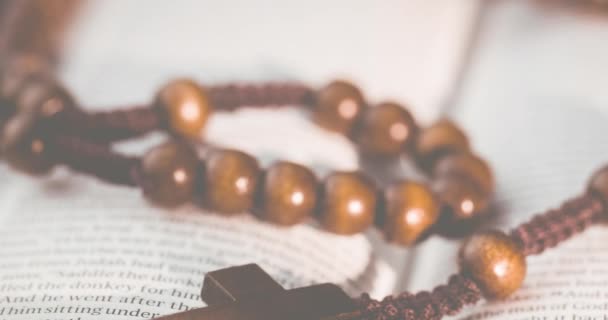 Caucasian Young Woman Holding Bible While Looking Away Hands Clasped — Stock Video