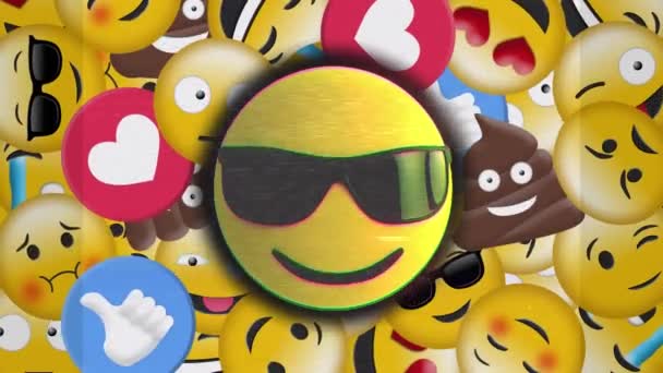 Κινούμενο Εικονίδιο Emoji Γυαλιά Ηλίου Και Εικονίδια Emoji Μαύρο Φόντο — Αρχείο Βίντεο