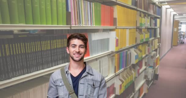 Animation Book Week Text Caucasian Male Student Holding Book Library — Stock Video