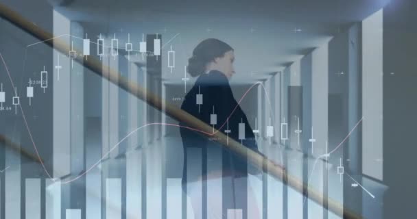 Animatie Van Statistieken Financiële Gegevensverwerking Kaukasische Zakenvrouw Functie Bedrijfs Financiële — Stockvideo
