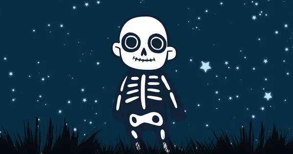 Composição Ícone Esqueleto Sobre Céu Com Estrelas Halloween Tradição Celebração — Fotografia de Stock