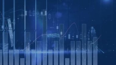 Ekranda istatistik ve veri işleme animasyonu. küresel iletişim, veri işleme ve dijital arayüz kavramı dijital olarak oluşturulmuş video.