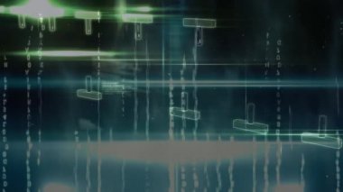 Yeşil arka planda veri işleme ve DNA ipliği animasyonu. küresel veri işleme ve dijital arayüz konsepti dijital olarak oluşturulmuş video.