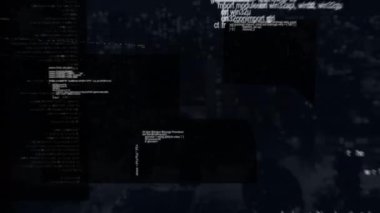 Şehir manzarası üzerinde veri işleme animasyonu. küresel dijital arayüz, teknoloji ve bağlantılar konsepti dijital olarak oluşturulmuş video.