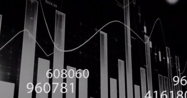 Sayıları değişen dijital arayüzün animasyonu, finansal veri işleme ve siyah arkaplan üzerine istatistik kaydı. Küresel işletme finans ekonomisi kavramı dijital olarak oluşturulmuş görüntü.