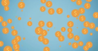 Mavi arka planda titreşen Amerikan dolar işaretlerinin animasyonu. vergi günü ve dijital olarak oluşturulan video konseptini finanse eder.