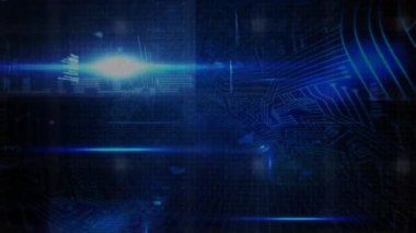 Mavi arka planda veri işleme ve devre kartı animasyonu. küresel veri işleme ve dijital arayüz konsepti dijital olarak oluşturulmuş video.