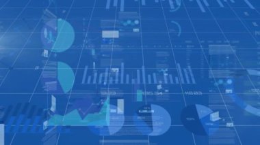 Şebekede istatistik ve veri işleme animasyonu. küresel iletişim, veri işleme ve dijital arayüz kavramı dijital olarak oluşturulmuş video.