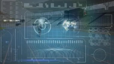 Çift ırklı erkek koşucu üzerine istatistik ve veri işleme animasyonu. global spor, iletişim, veri işleme ve dijital arayüz kavramı dijital olarak oluşturulmuş video.