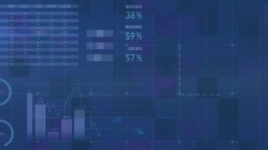 Ekranda istatistik ve veri işleme animasyonu. küresel iletişim, veri işleme ve dijital arayüz kavramı dijital olarak oluşturulmuş video.