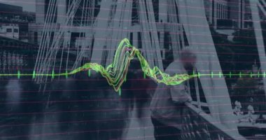 Ofisteki iş adamları üzerinde istatistik ve mali veri işleme animasyonu. iş, finans ve veri işleme kavramı dijital olarak oluşturulmuş video.