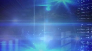 Mavi arkaplanda veri işleme ve ikili kodlama animasyonu. küresel veri işleme ve dijital arayüz konsepti dijital olarak oluşturulmuş video.