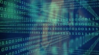 Yeşil arkaplanda veri işleme ve ikili kodlama animasyonu. küresel veri işleme ve dijital arayüz konsepti dijital olarak oluşturulmuş video.