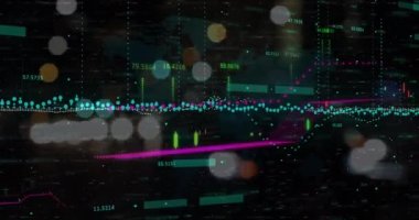 Finansal veri işleme animasyonunun odak şehir yol lambaları dışında gerçekleşmesi. küresel iş ve finans kavramı dijital olarak oluşturulan video.