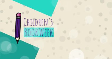 Bej arka plandaki lekeler üzerinden çocuk kitabı haftası metninin animasyonu. Çocuk kitabı haftası ve okuma konsepti dijital olarak oluşturulmuş video.