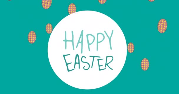 Animace Veselého Velikonočního Textu Nad Velikonočními Vejci Zeleném Pozadí Velikonoční — Stock video