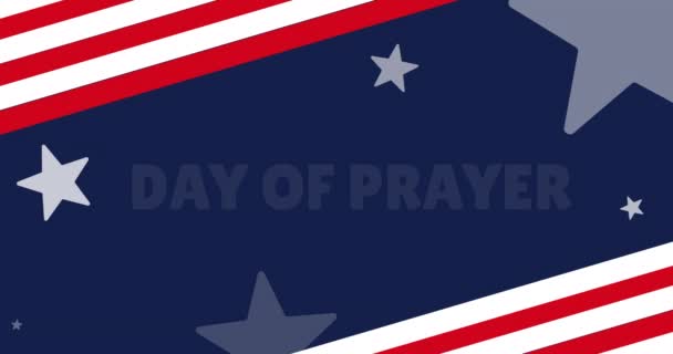 Κινούμενο Κείμενο Εθνικής Εορτής Προσευχής Αμερικανική Σημαία Πάνω Από Μπλε — Αρχείο Βίντεο