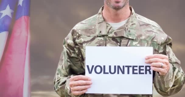 Animação Texto Voluntário Sobre Soldado Caucasiano Dia Das Forças Armadas — Vídeo de Stock