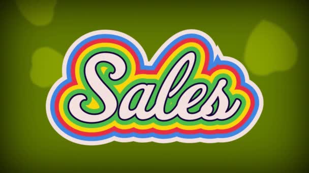 Animation Word Sales White Letters Colourful Outline Green Hearts Moving — Stock Video