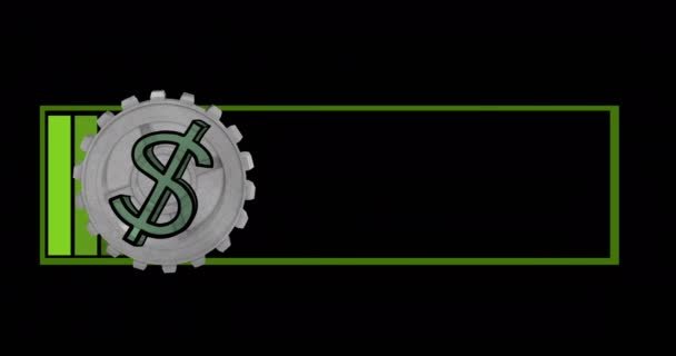 在黑色背景的绿色加载条上旋转的美圆标志动画 税务日和财务概念数字生成视频 — 图库视频影像