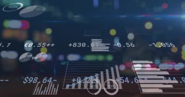 Animação Processamento Dados Financeiros Fora Foco Luzes Rodoviárias Cidade Conceito — Vídeo de Stock