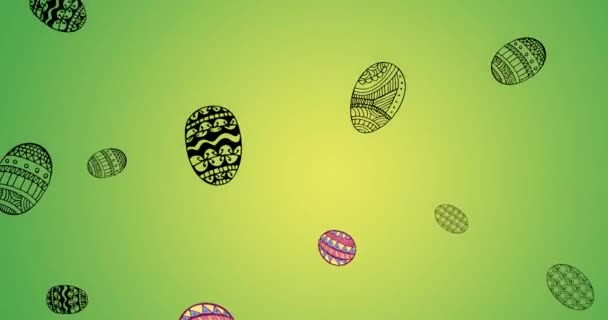Animación Huevos Pascua Cayendo Sobre Fondo Verde Domingo Pascua Concepto — Vídeos de Stock
